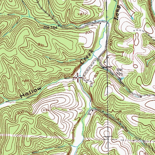 Topographic Map of Grisham Hollow, TN