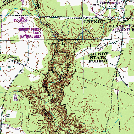 Topographic Map of Grundy State Forest, TN