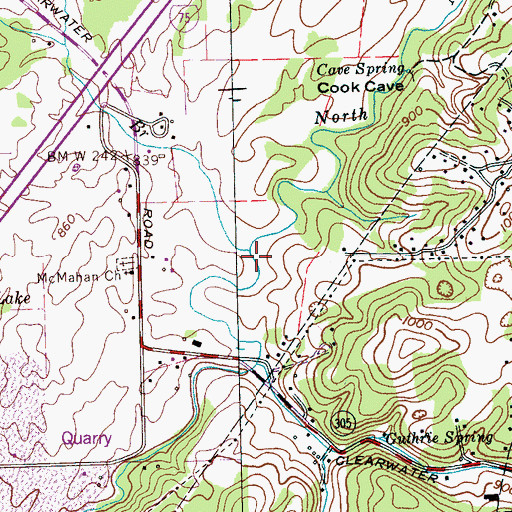 Topographic Map of Guthrie Branch, TN