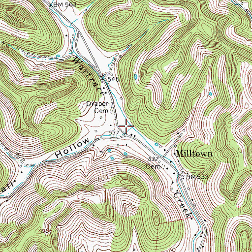 Topographic Map of Hall Hollow, TN