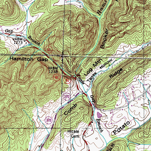 Topographic Map of Hamilton Gap Branch, TN