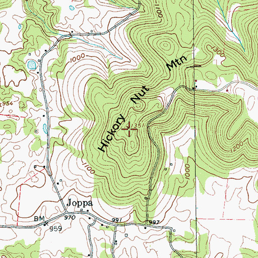 Topographic Map of Hickory Nut Mountain, TN