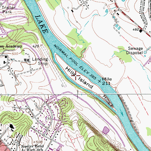Topographic Map of Hills Island, TN