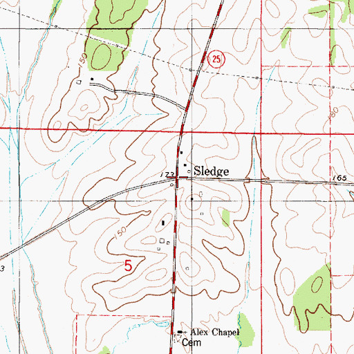 Topographic Map of Sledge, AL