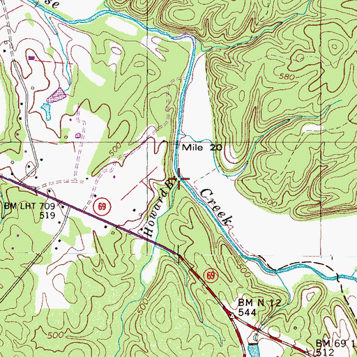 Topographic Map of Howard Branch, TN