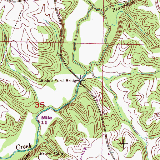 Topographic Map of Sledge Ford Bridge, AL