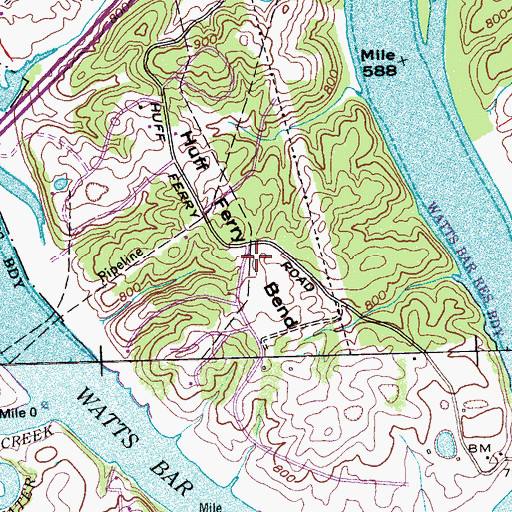 Topographic Map of Huff Ferry Bend, TN