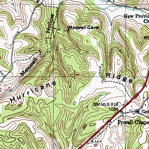 Topographic Map of Hurricane Ridge, TN