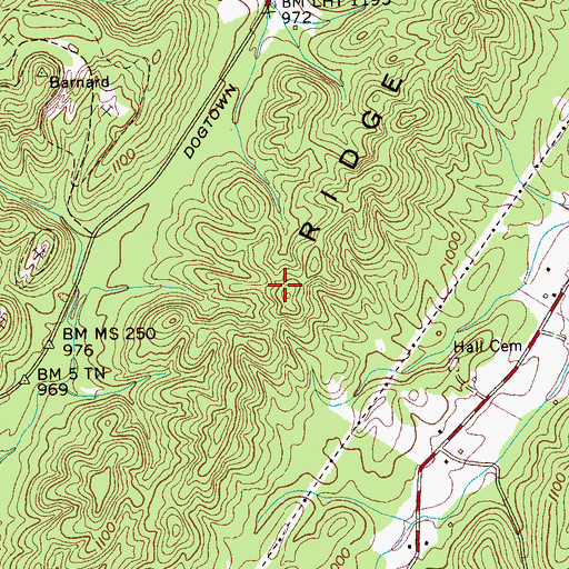 Topographic Map of Hurricane Ridge, TN