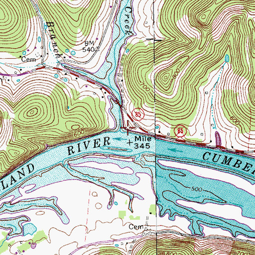 Topographic Map of Indian Creek, TN