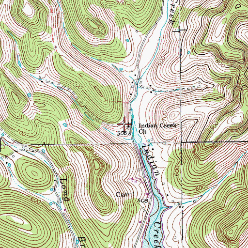 Topographic Map of Indian Creek Church, TN