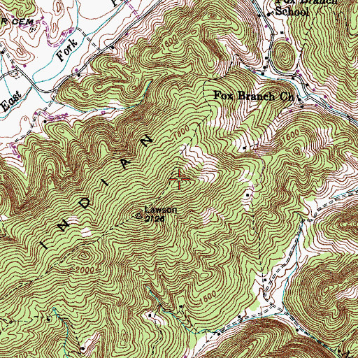 Topographic Map of Indian Ridge, TN