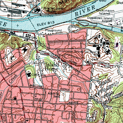 Topographic Map of Island Home, TN
