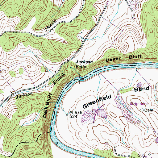 Topographic Map of Jackson Branch, TN