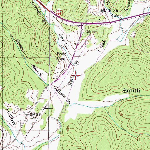 Topographic Map of Jerrolds Branch, TN