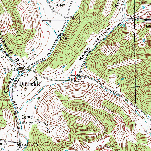 Topographic Map of Kemp Hollow, TN