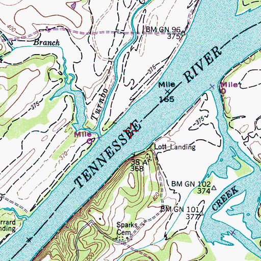 Topographic Map of Kentucky Lake, TN