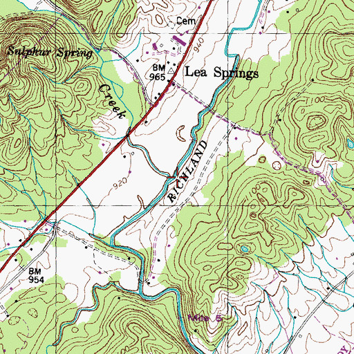 Topographic Map of Lea Creek, TN
