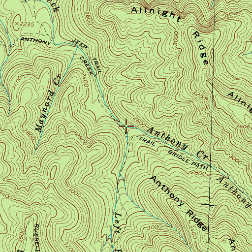 Topographic Map of Left Prong Anthony Creek, TN