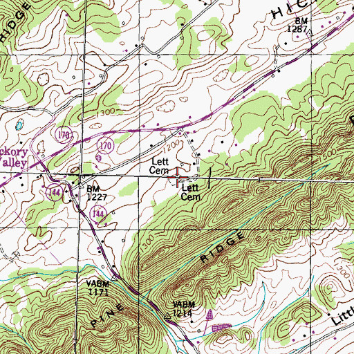 Topographic Map of Lett Cemetery, TN