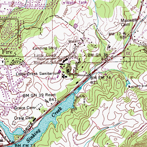 Topographic Map of Little Creek Sanitarium, TN