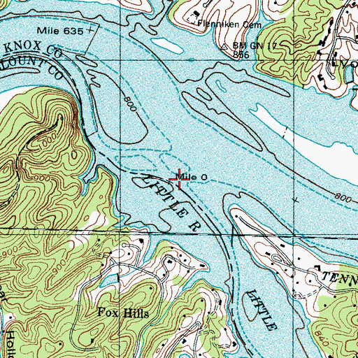 Topographic Map of Little River, TN