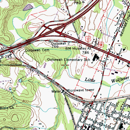 Topographic Map of Little Wolftever Creek, TN