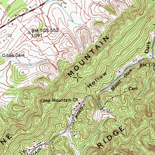 Topographic Map of Lone Mountain, TN