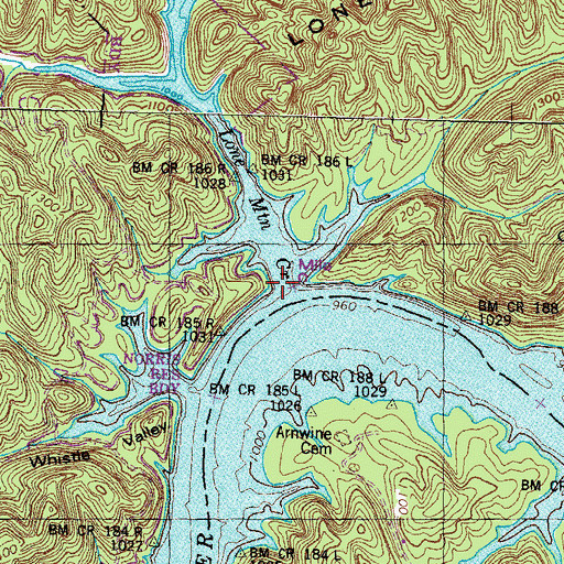 Topographic Map of Lone Mountain Creek, TN