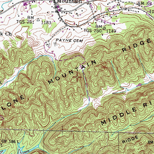 Topographic Map of Lone Mountain Ridge, TN