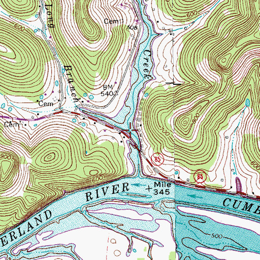 Topographic Map of Long Branch, TN