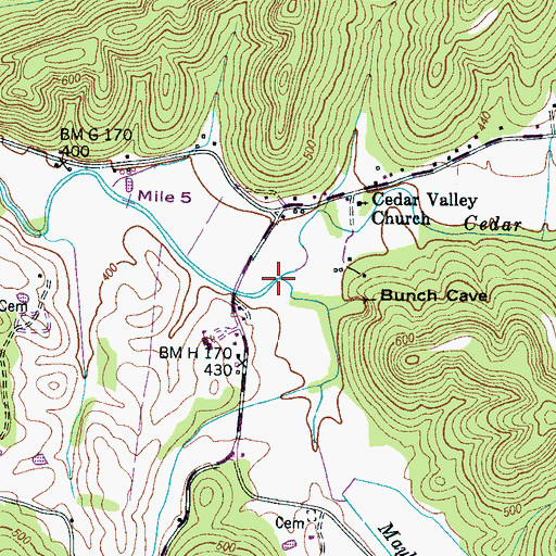 Topographic Map of Mayberry Branch, TN