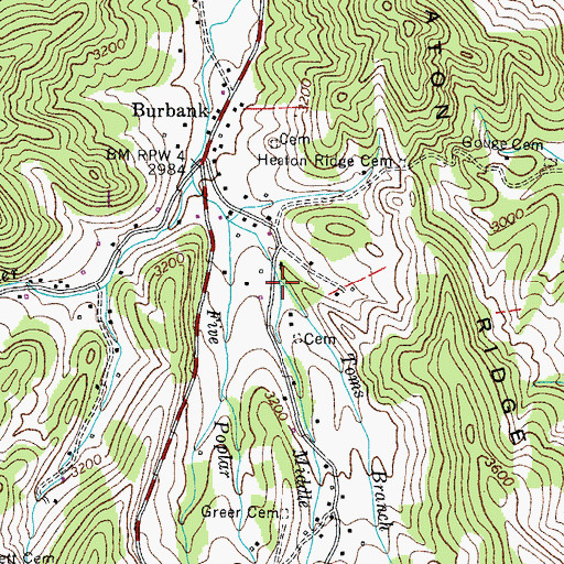 Topographic Map of Middle Branch, TN