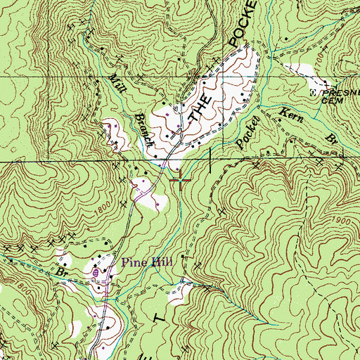 Topographic Map of Mill Branch, TN