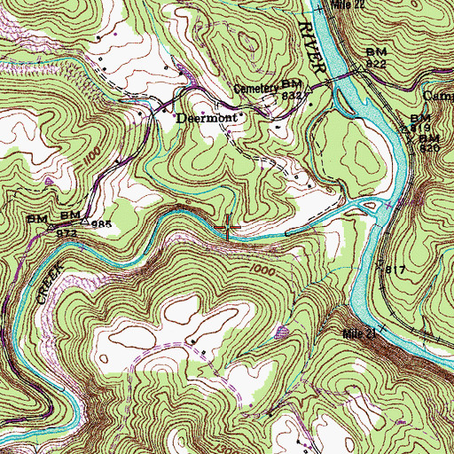 Topographic Map of Mill Creek, TN