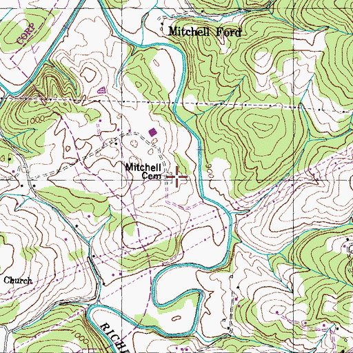 Topographic Map of Mitchell Cemetery, TN