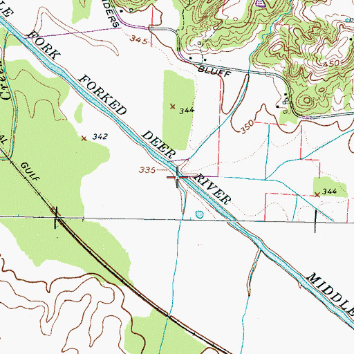 Topographic Map of Moize Creek, TN