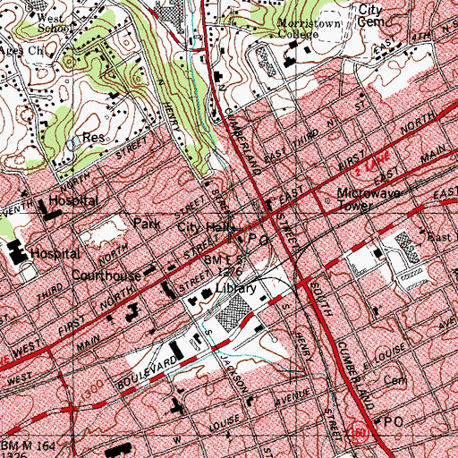 Topographic Map of Morristown, TN