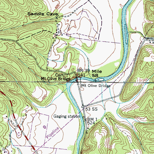Topographic Map of Mount Olive Bridge, TN