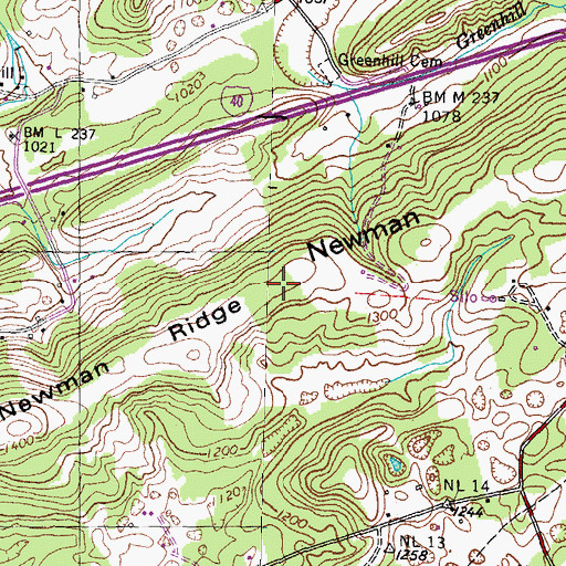 Topographic Map of Newman Ridge, TN