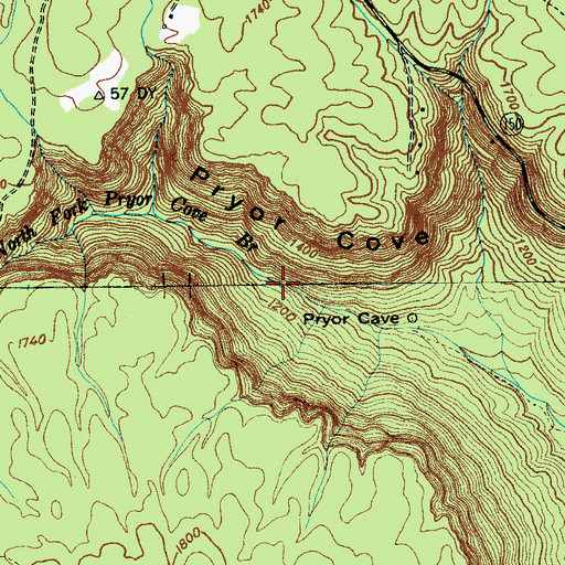 Topographic Map of North Fork Pryor Cove Branch, TN