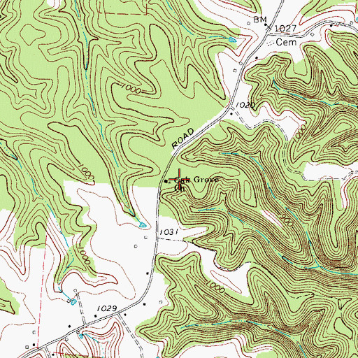 Topographic Map of Oak Grove Church, TN