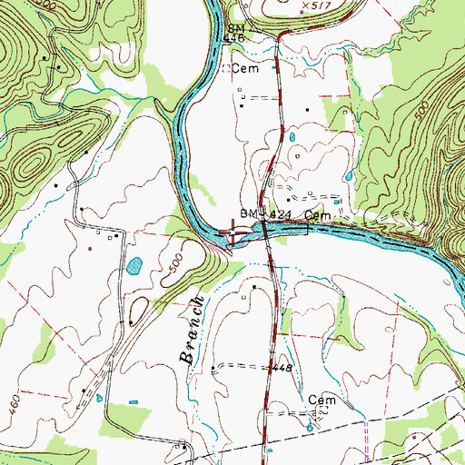 Topographic Map of Oakley Branch, TN