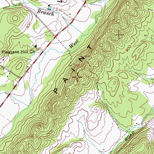 Topographic Map of Paint Rock Ridge, TN