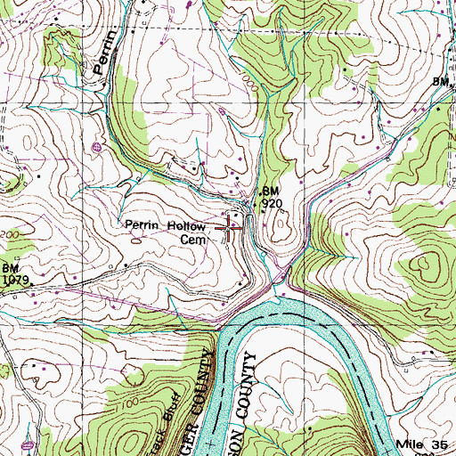 Topographic Map of Perrin Hollow Cemetery, TN