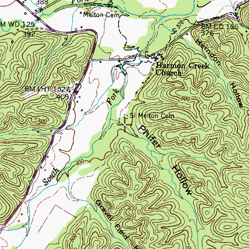 Topographic Map of Phifer Hollow, TN