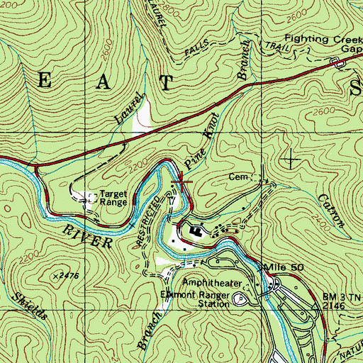 Topographic Map of Pine Knot Branch, TN