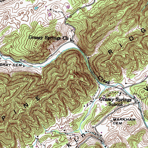 Topographic Map of Pine Ridge, TN