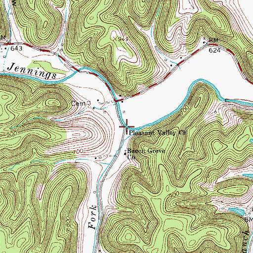 Topographic Map of Pleasant Valley Church, TN