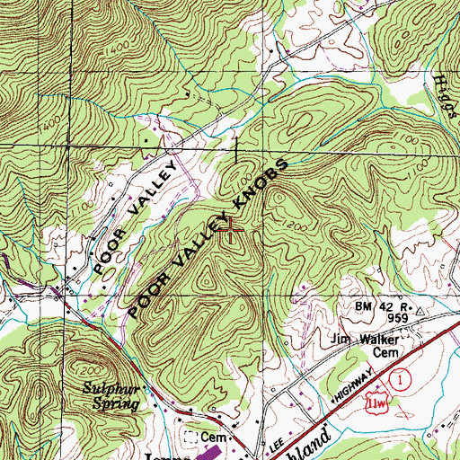 Topographic Map of Poor Valley Knobs, TN